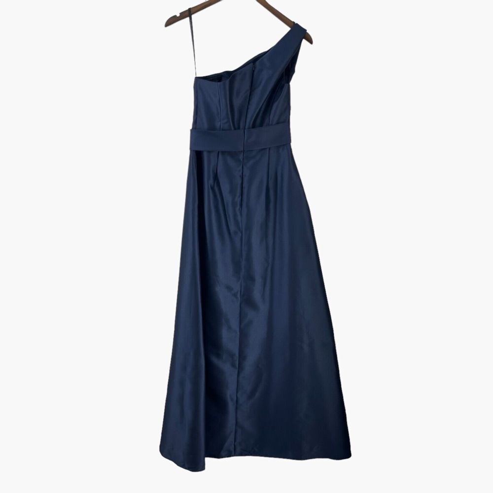 Alfred Sung Draped One Shoulder Satin Maxi Dress in Midnight Navy Blue Sz 2 D815 - Picture 4 of 9